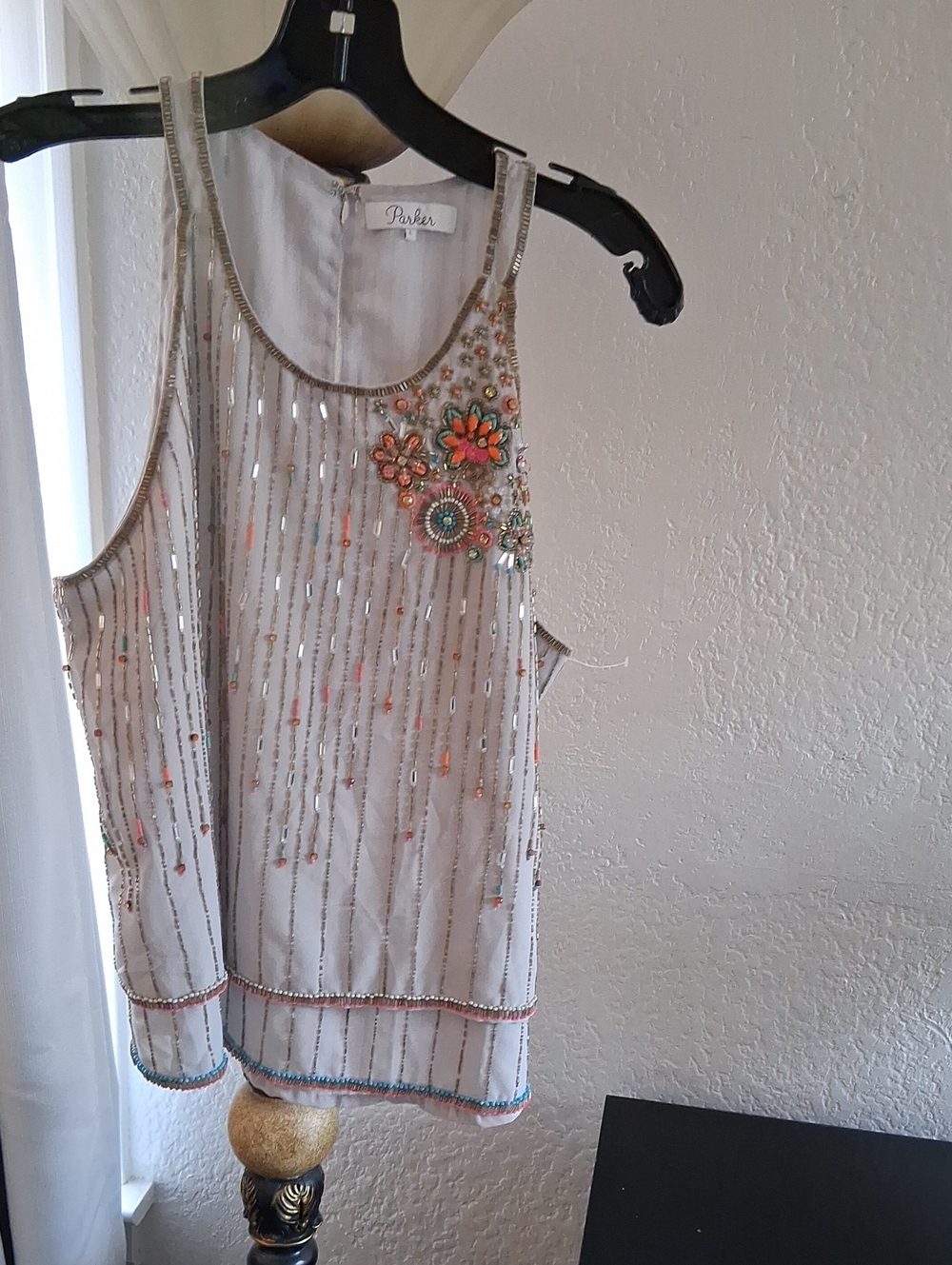 Parker Gray Beaded Floral Appliqué Camisole